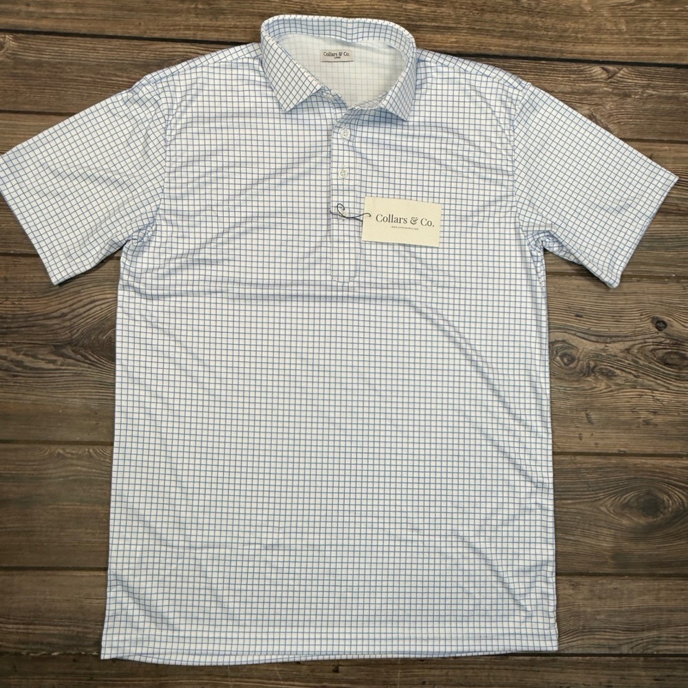 Collars & Co Mens Dress Collar Polo Size Large Thin Blue Check NEW - Picture 4 of 10